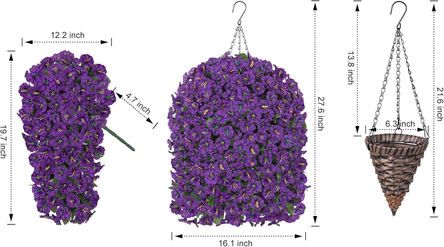 UV Resistant Faux Purple Morning Glory Hanging Basket for Outdoor Decor