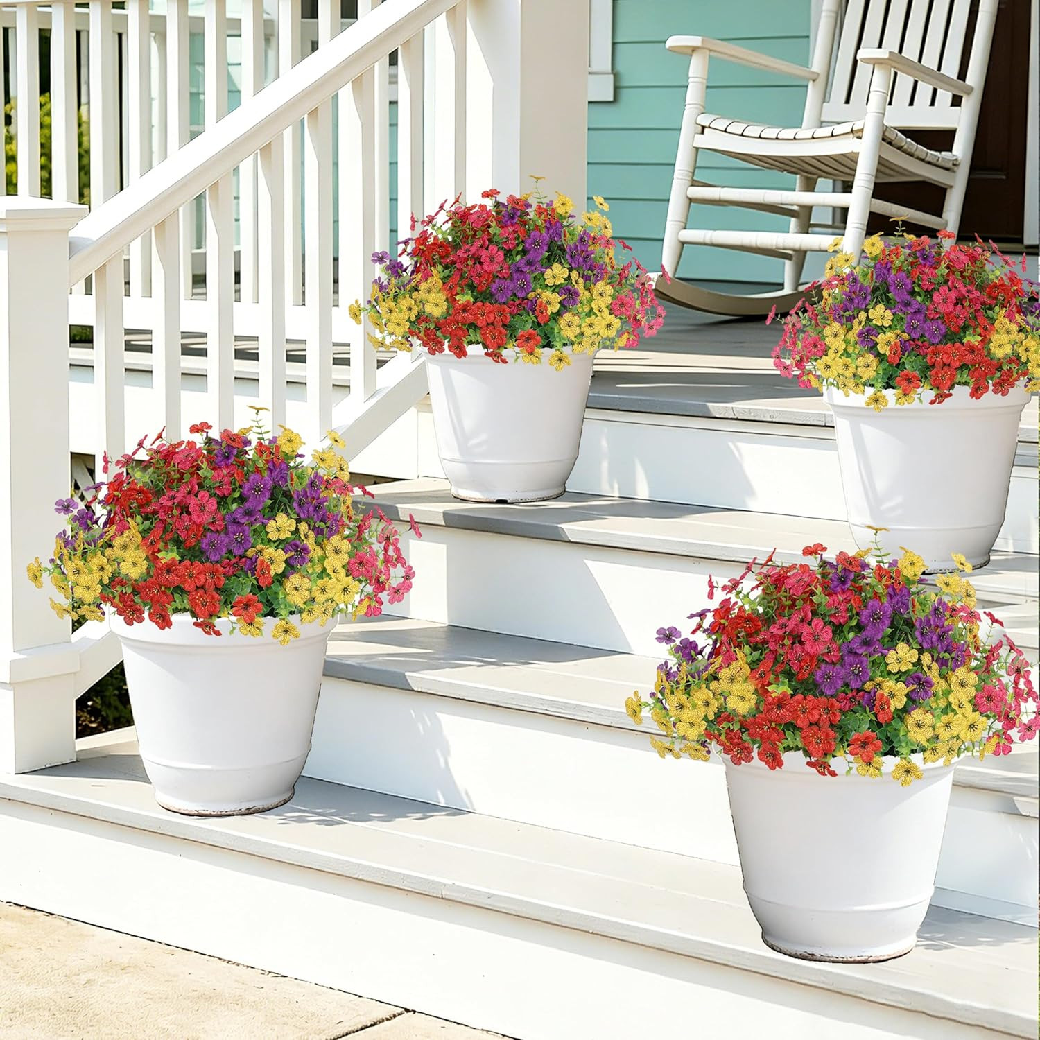 24 Bundles Artificial Flowers Bulk for Outdoor Decor, UV Resistant Fake Plastic