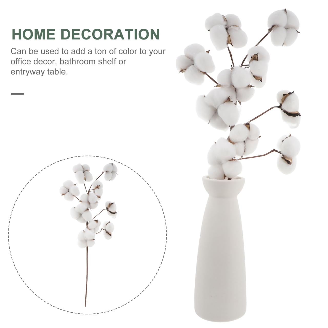 10 Heads Dried Cotton Stems 20.47In Farmhouse Style Artificial Flower Filler …