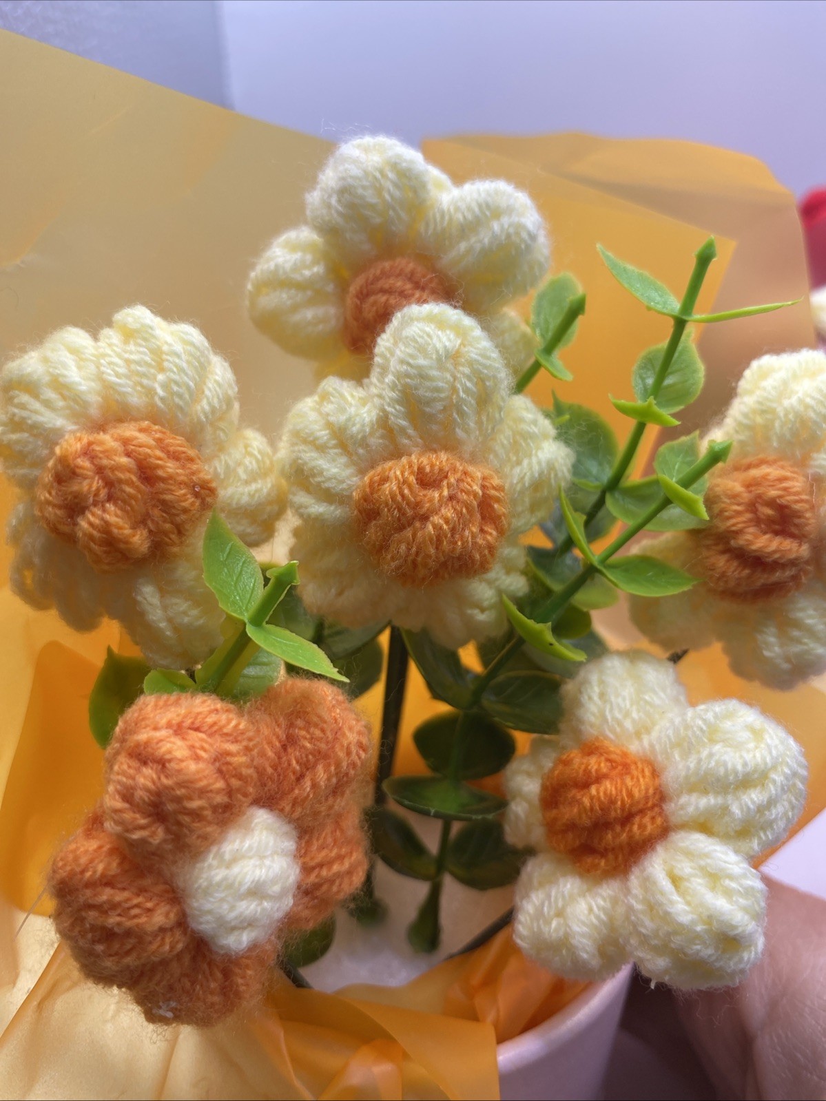 Crochet Flower Bouquet Handmade Yarn Artificial Flower (pink, Red, or Yellow)