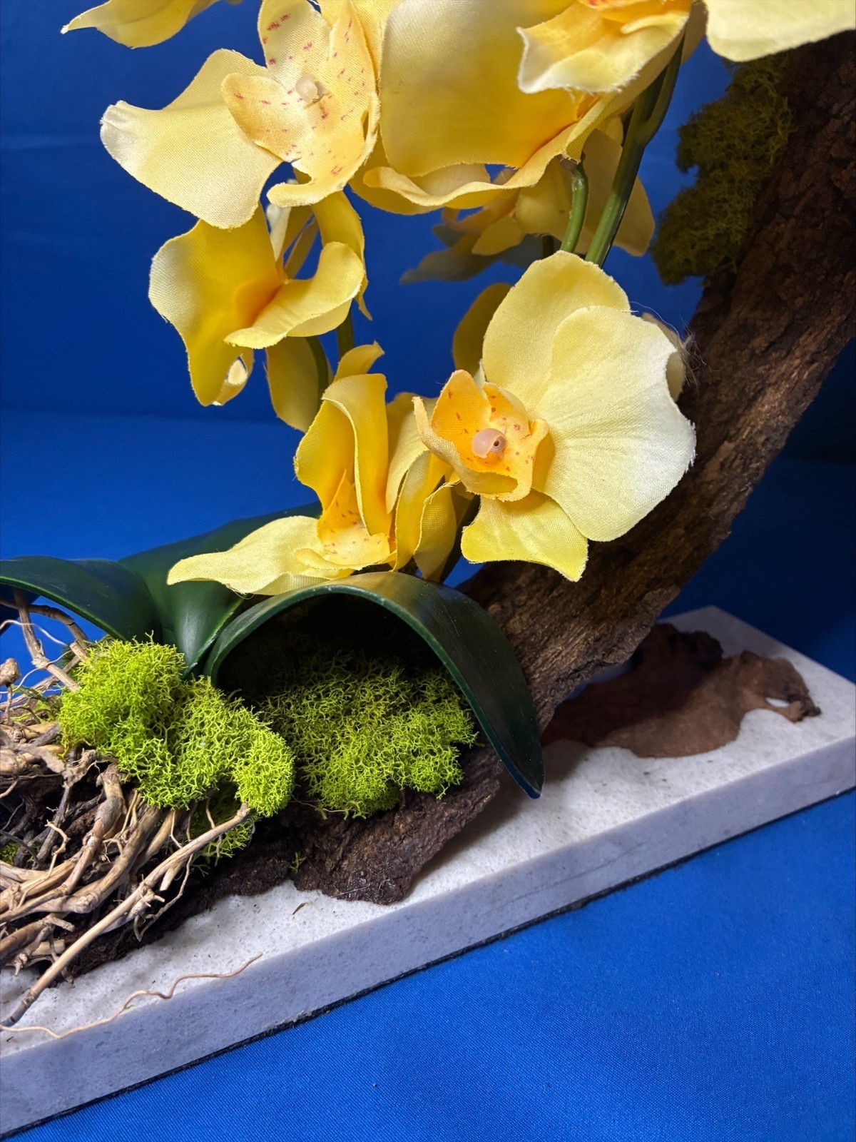 Decor Artificial Plant Home Arrangement Orchid Marble Base Natural Bark Handmade
