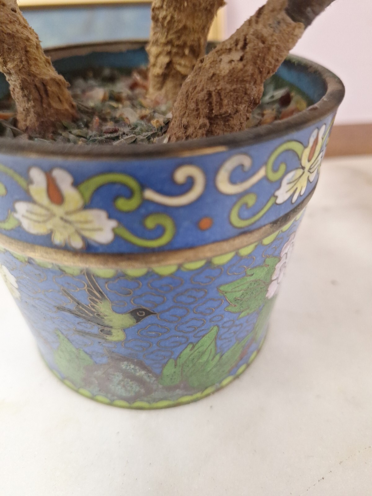 2 Hand Painted Japanese Flower Pots With Artificial Flowers With Jade 3.5″ Diam