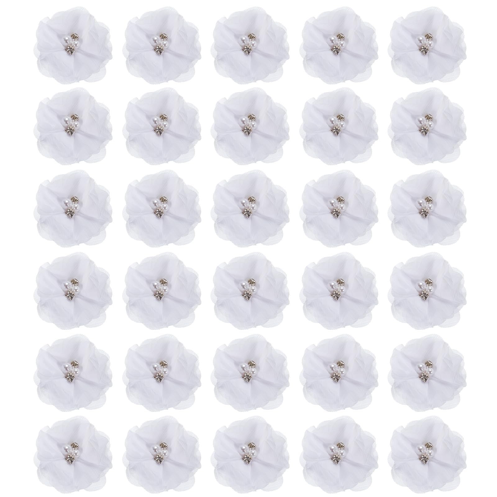 Artificial Rhinestone Chiffon Flower Heads White Faux Flowers 2 Inch for DIY …