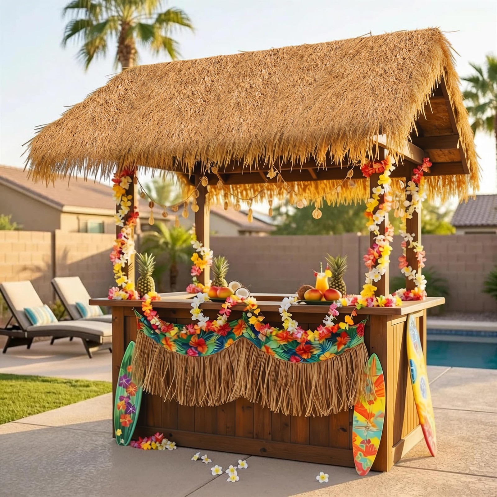 Synthetic Thatch Grass Roof for Tiki Bars – Fireproof Hawaiian Decor, 15.74″ x 4