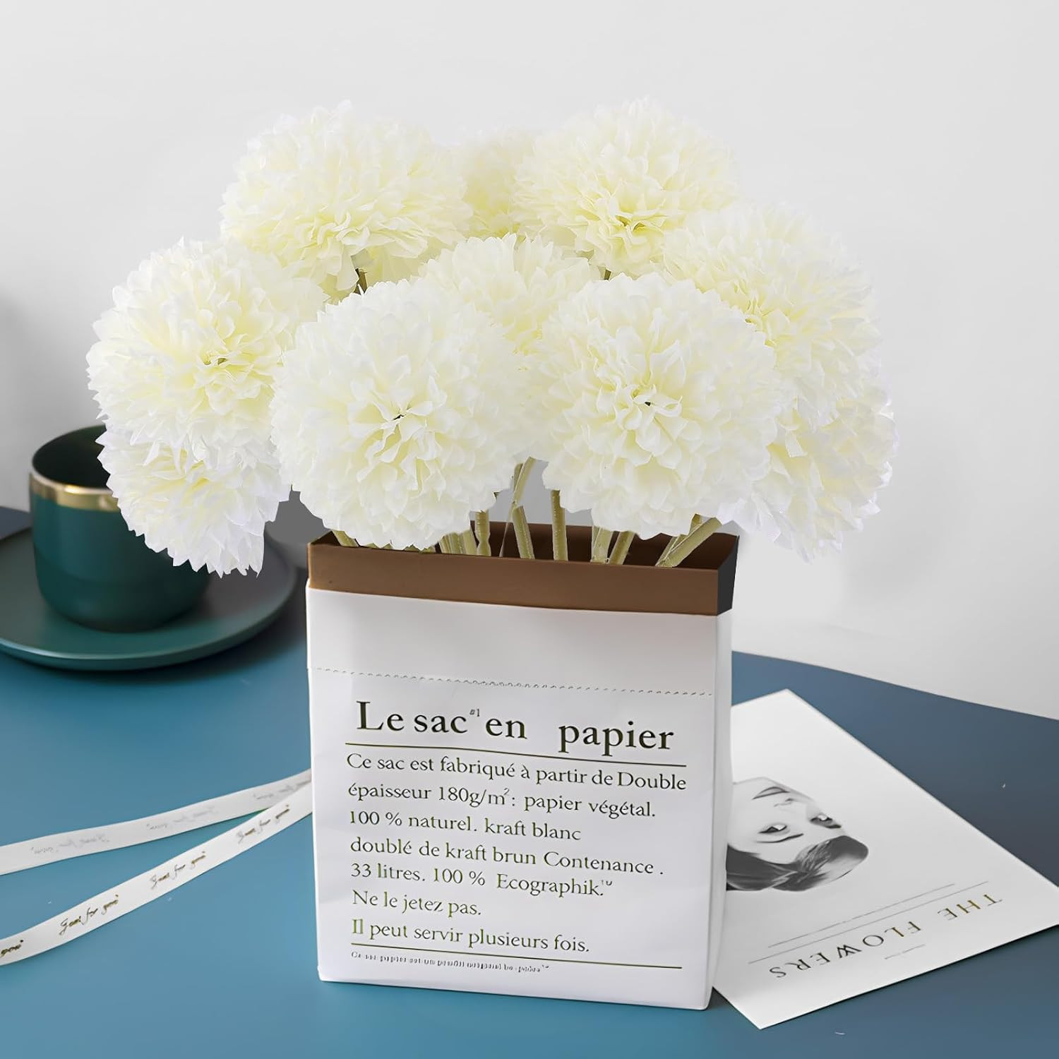 12 Pcs Artificial Chrysanthemums Flowers Silk Ball White Flowers Fake Mums Sprin