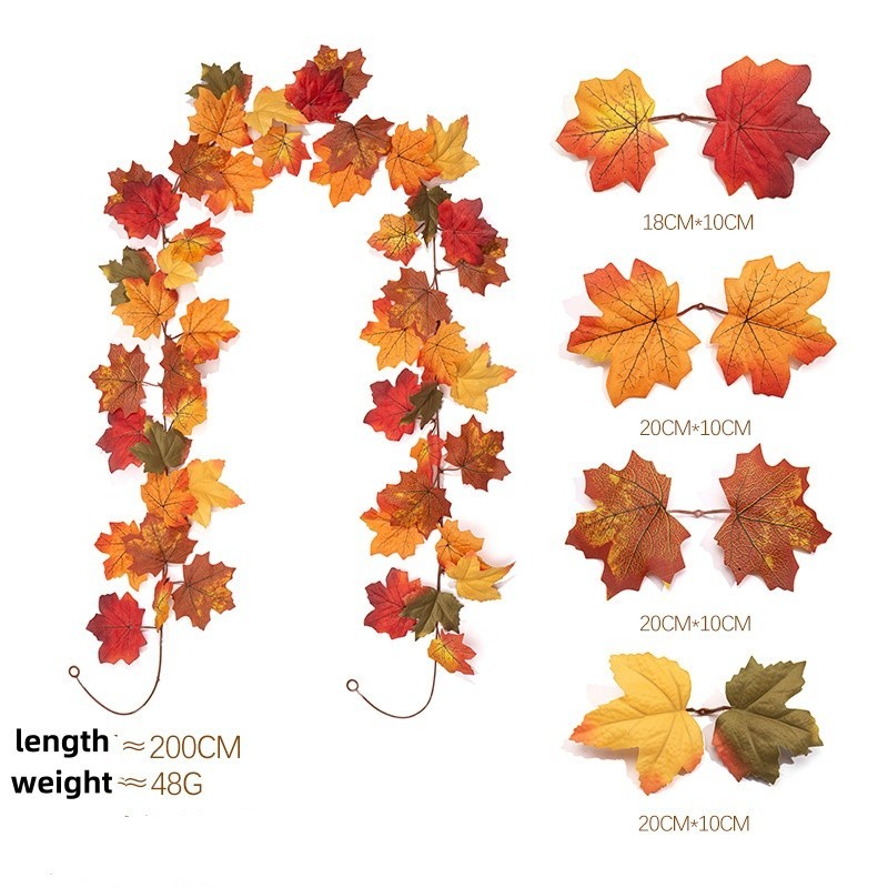 Silk Fabric Maple Leaf Vine with Detailed Veins for Autumn Interior Design