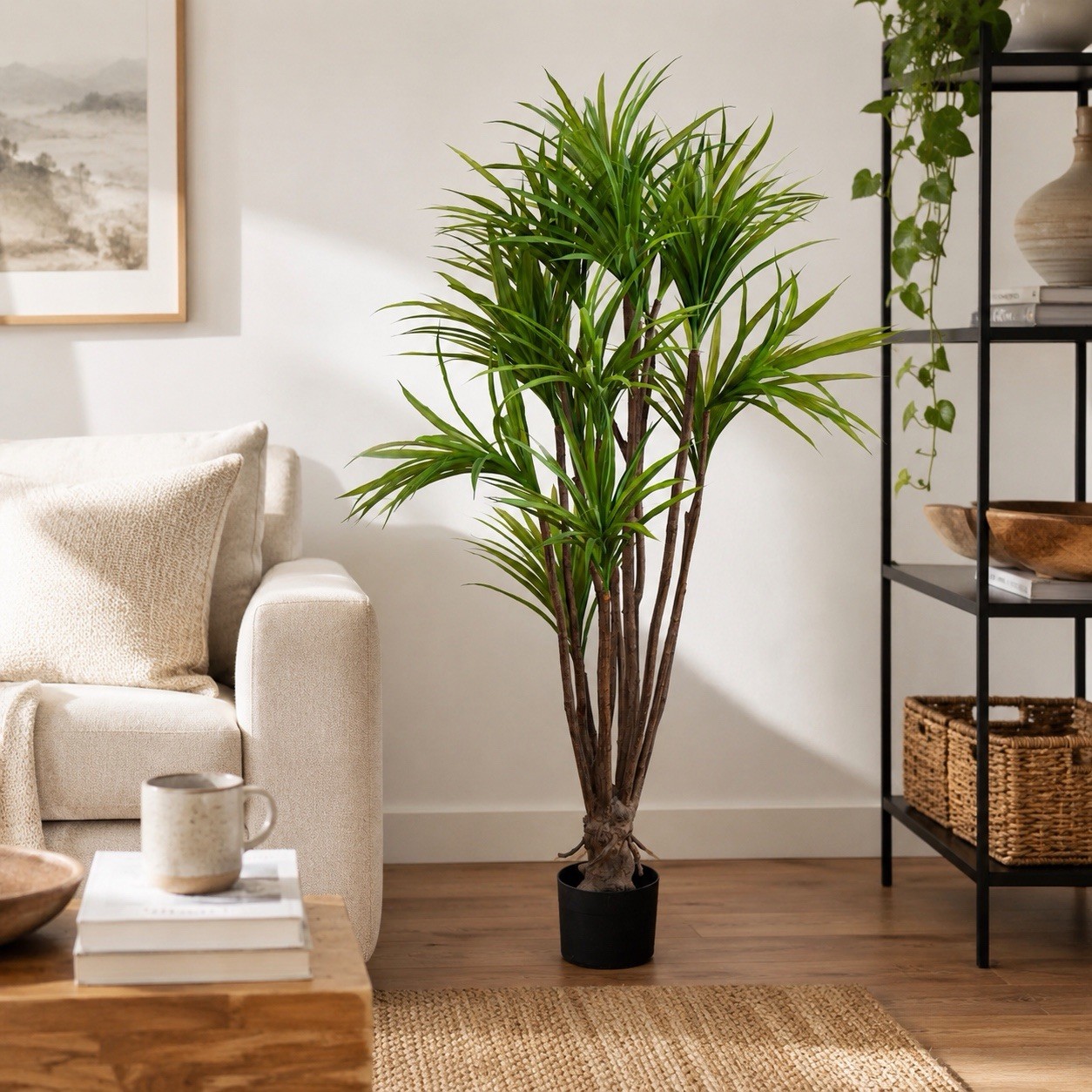 5’ Artificial Dracaena marginata Indoor Potted Houseplant, Broadleaf