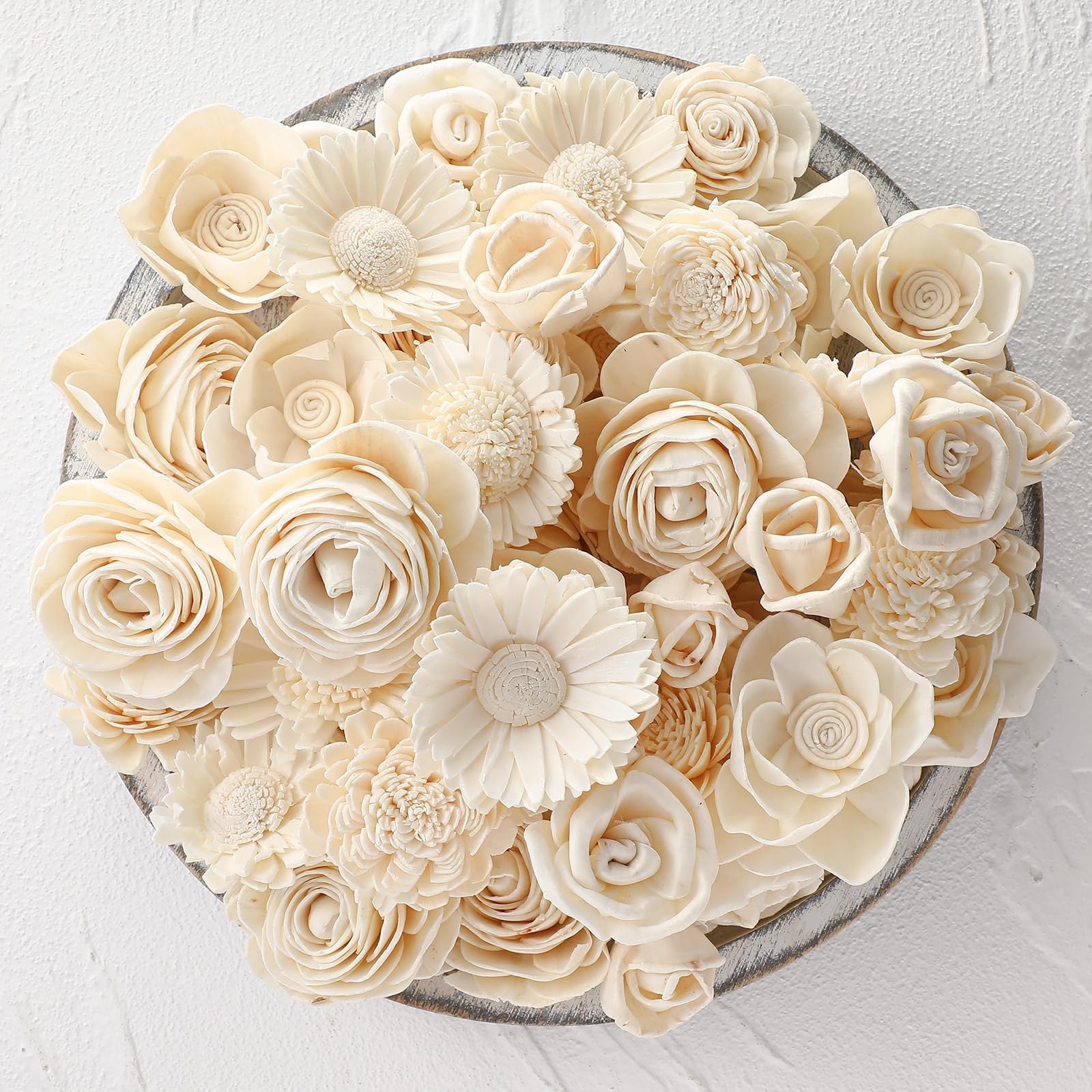 DIY Sola Wood Flowers for Crafts, White Assortment 1.38-1.77 inch, 50 PCS Bulk