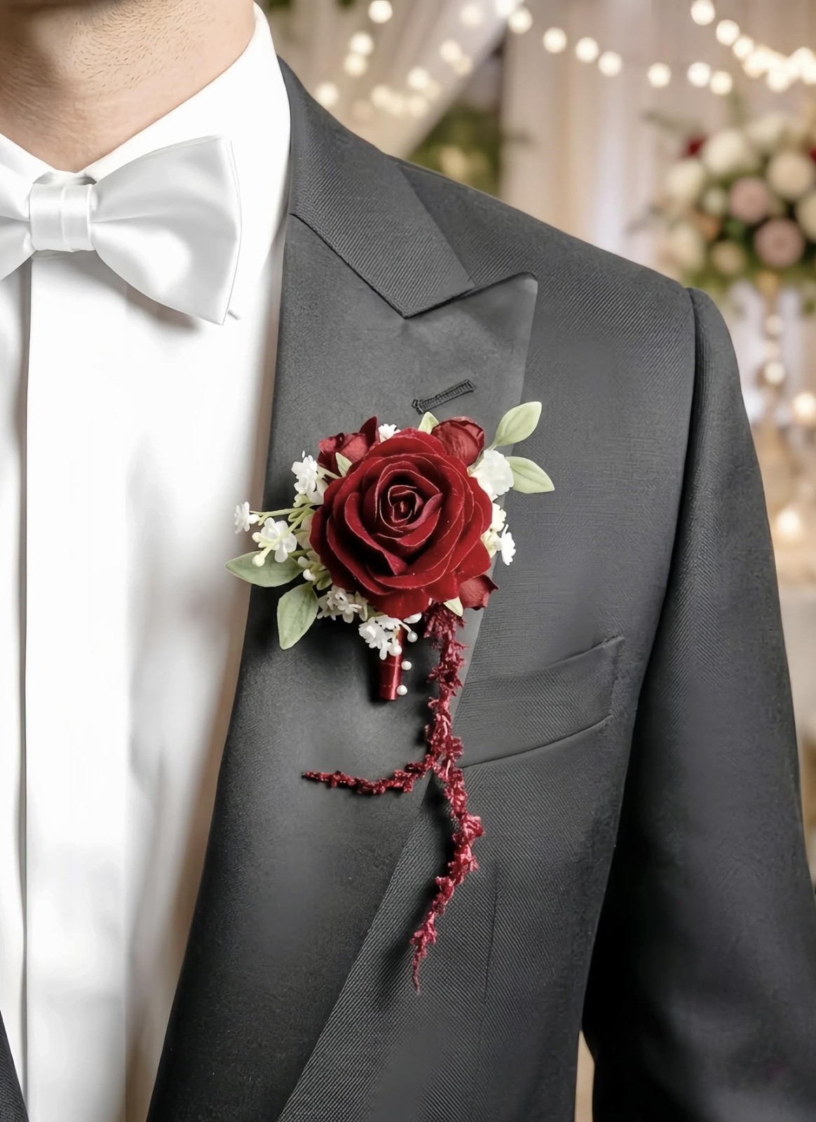 Red Rose Wrist Corsage And Boutonniere Set Men Women Wedding Prom Party Prop