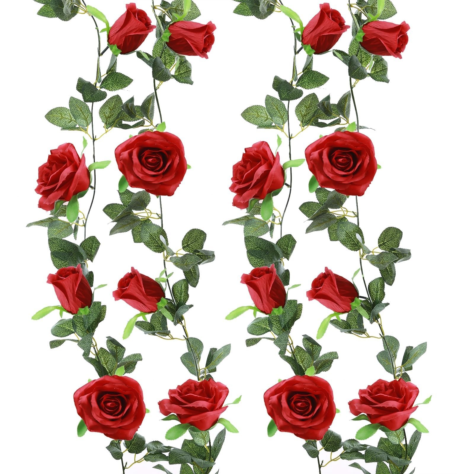 2 Pack Red Artificial Rose Garland, Each 6.5FT Fake Flower Hanging Vines for …