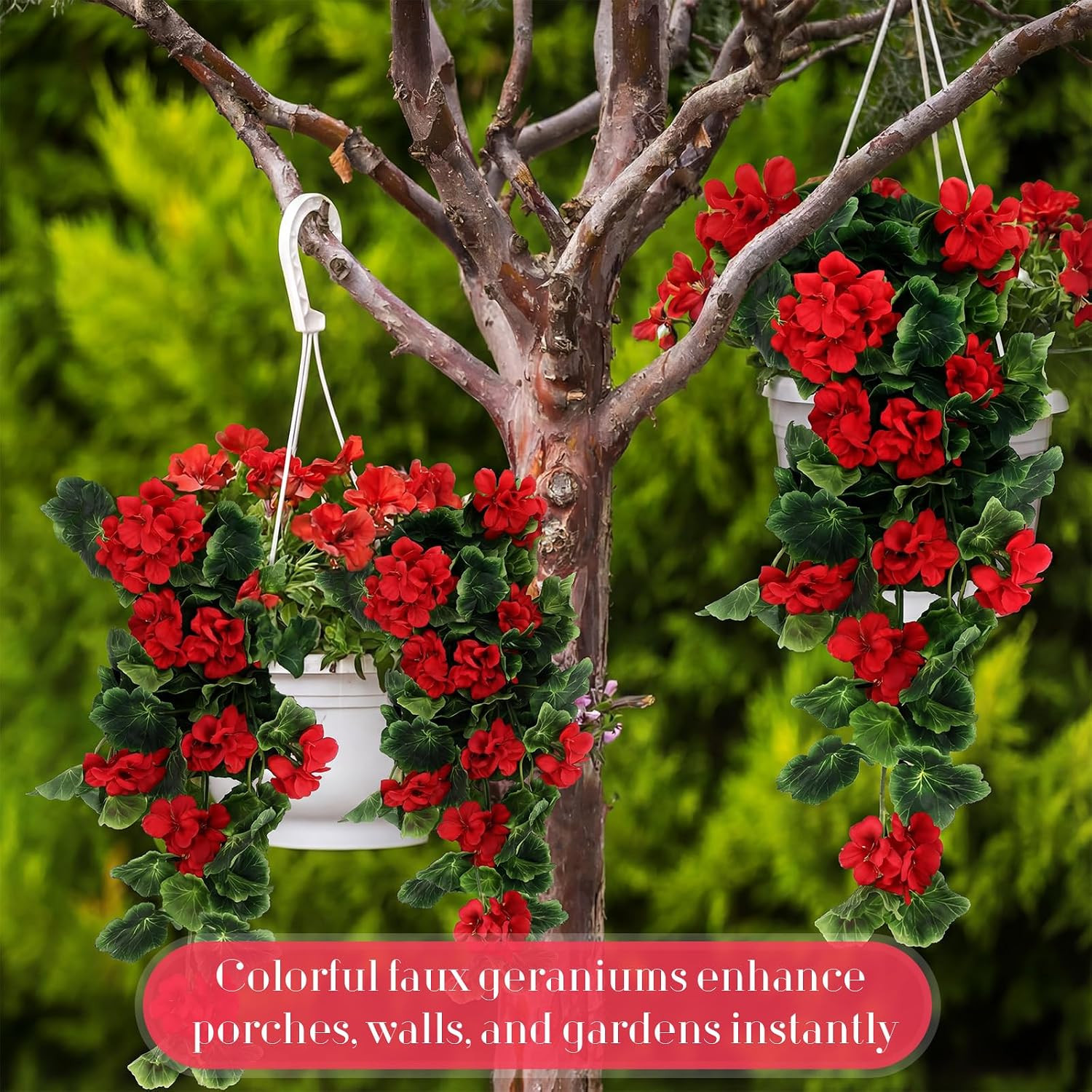 4 Pack Red Artificial Geraniums for Home, Garden, Wedding & Patio Decor