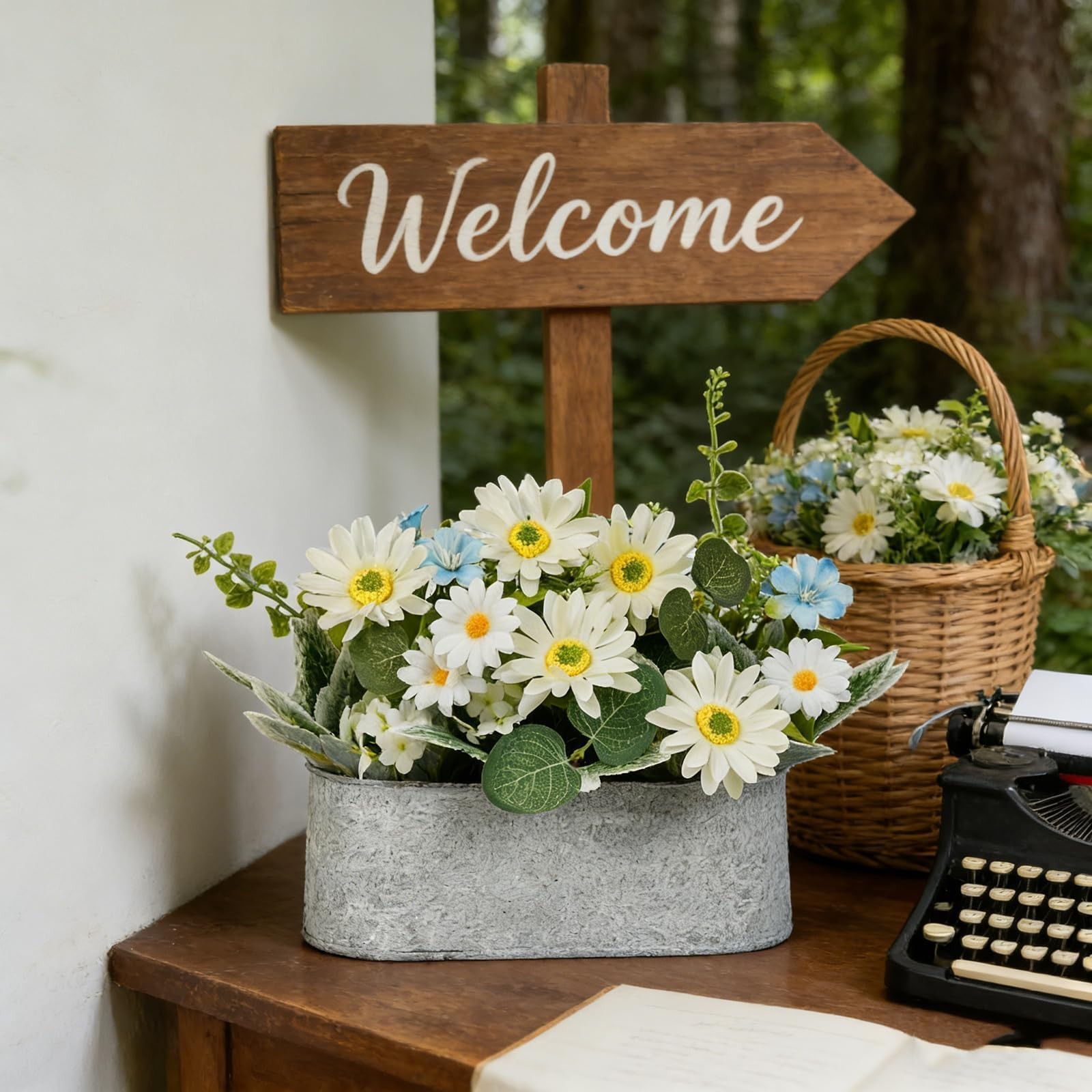 Floral Centerpieces for Tables, 12 Inch Small Artificial Flowers in Metal Pot…