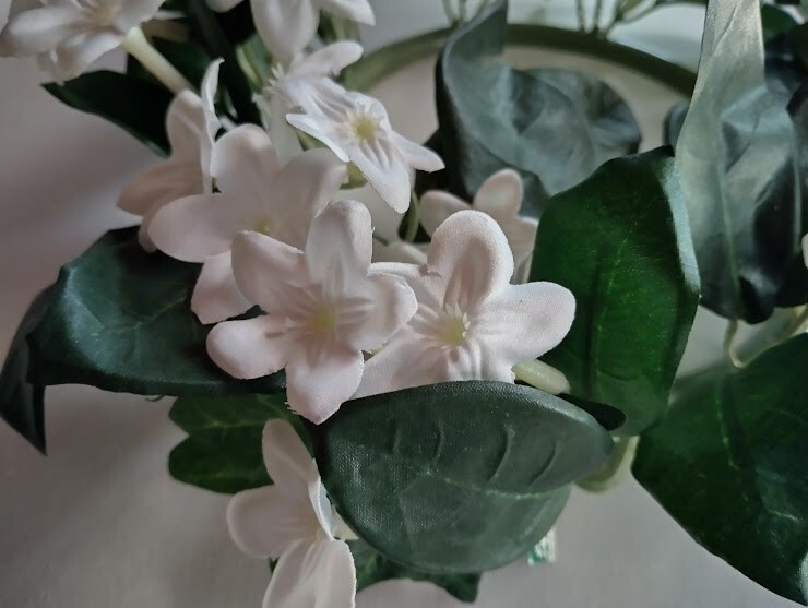 SIX inch stephanotis candle ring. For a 6″ pillar candle or cremation urn.