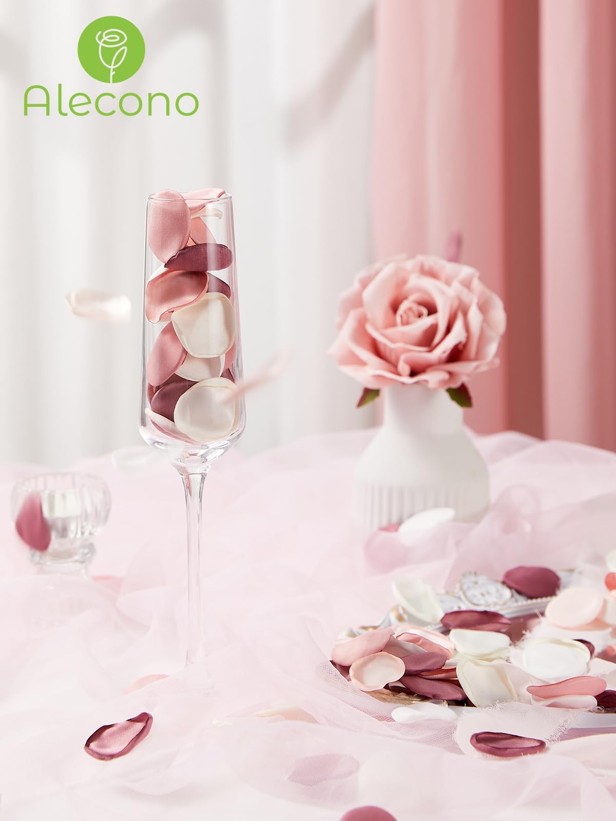Silk Rose Petals Fake Pink Wedding Flower Girl Basket Birthday Party Decor