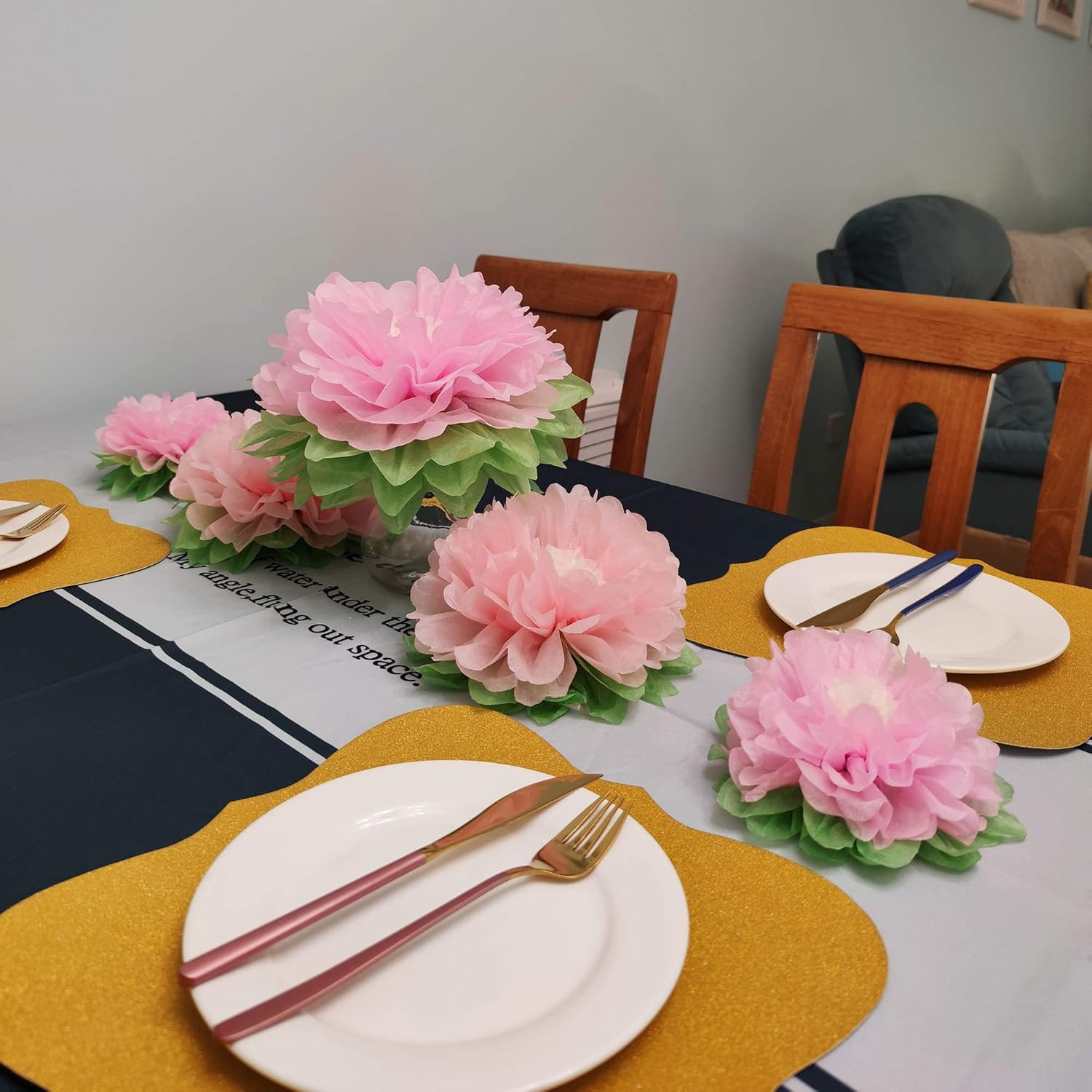 Pinks Flowers Decoration (11”-7” Assorted) 6 Pcs Artificial Tissue Paper Peony