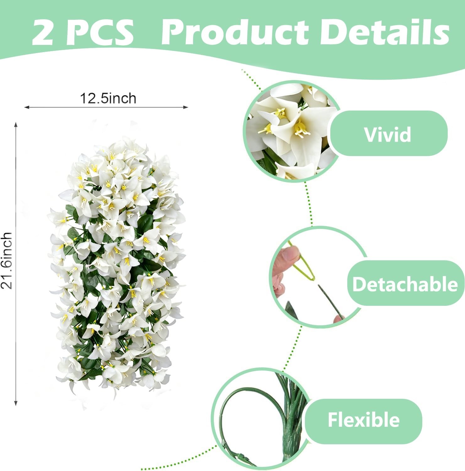 Fake Bougainvillea Artificial Hanging Flowers, 2 PCS Outdoor Faux Plants UV R…