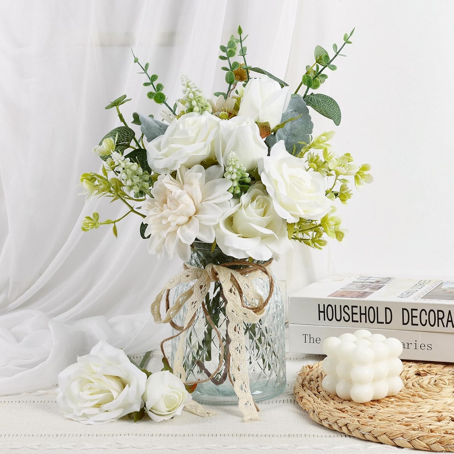 CEWOR Fake Flowers in Vase Artificial Flowers Arrangement in Vase Fake Floral