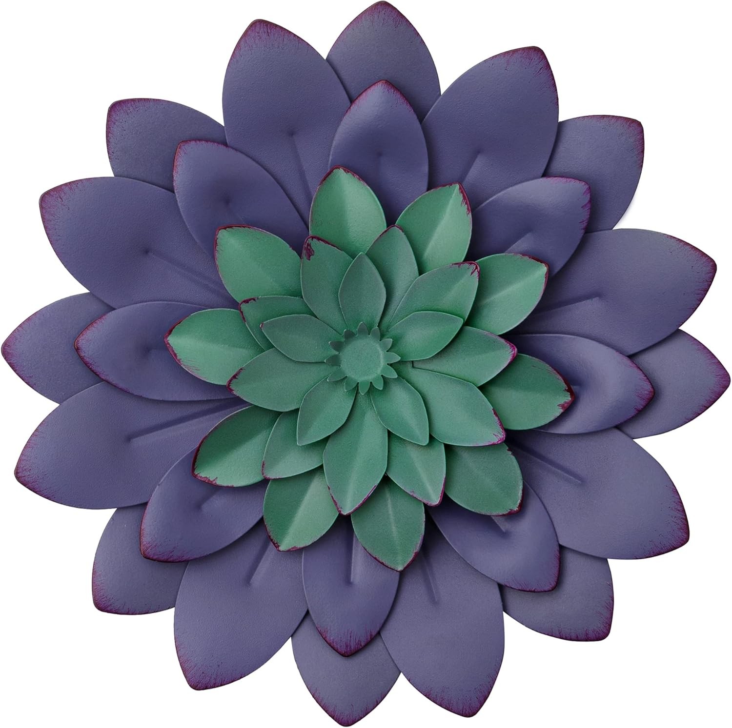Succulent Metal Flowers Wall Decor – Green Hand Painted 3D Flower Art Decoration