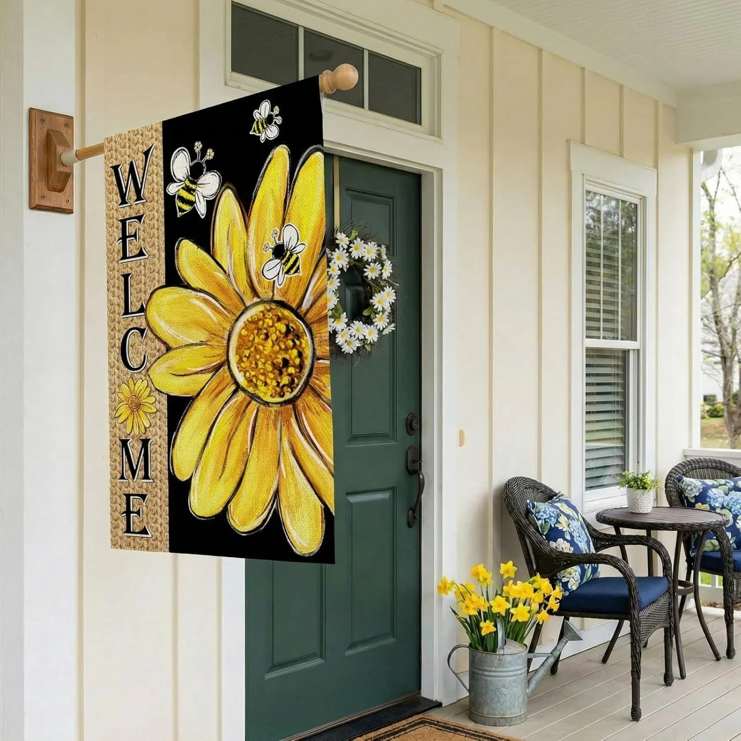 Spring Summer Bee Sunflower House Flag 28×40 Inch Double House Size-28 x 40