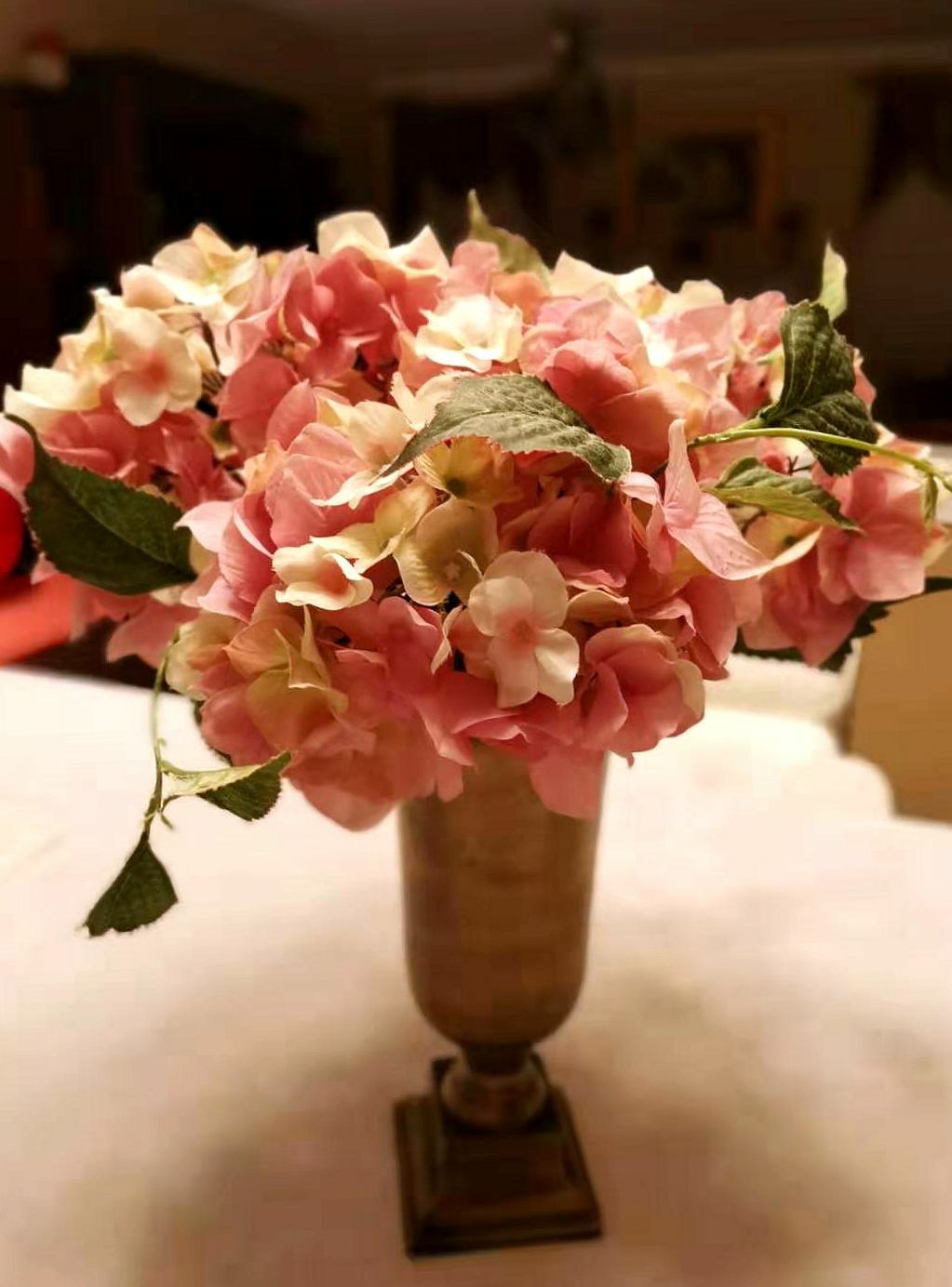 Gold Vase with Pink Flowers