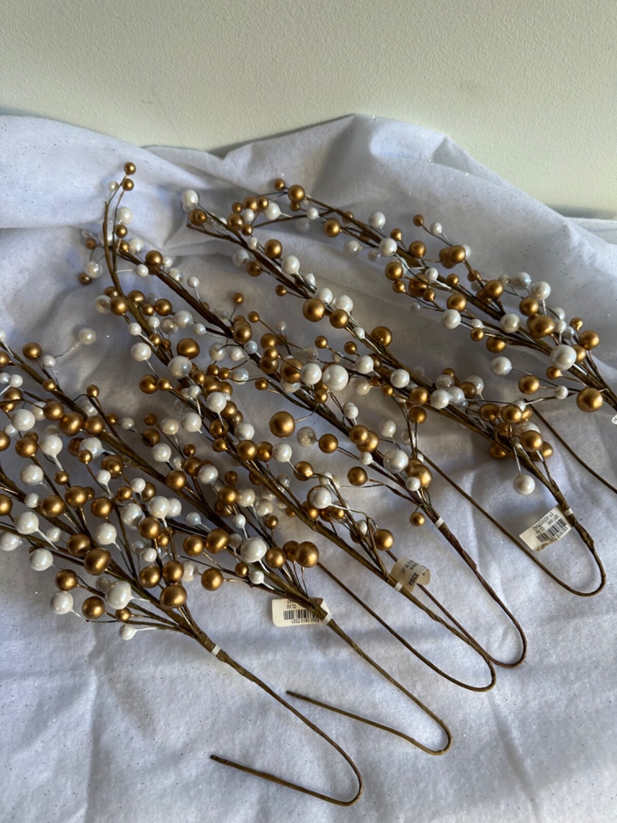 Berry Cluster Artifical Plant Spray Decorations Gold Beads White and Bronze