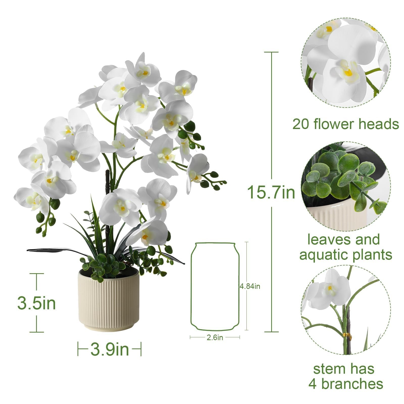 Upgraded White Artificial Orchid Flowers with Ceramic Vase Fake Orchids Real …