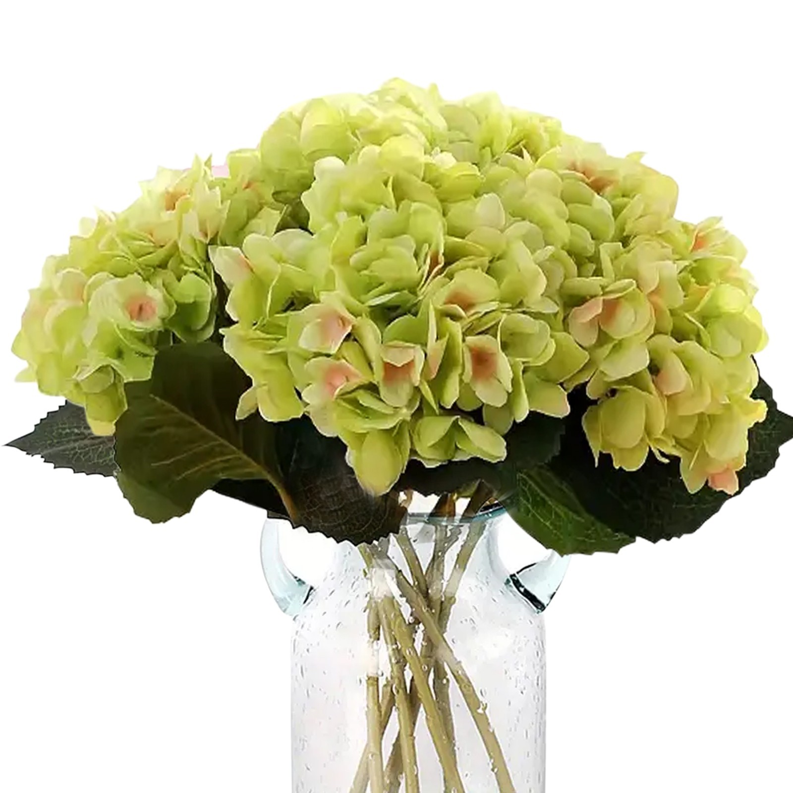 6 Pcs Artificial Silk Hydrangea Flowers Bouquet Arrangement White/pink/green