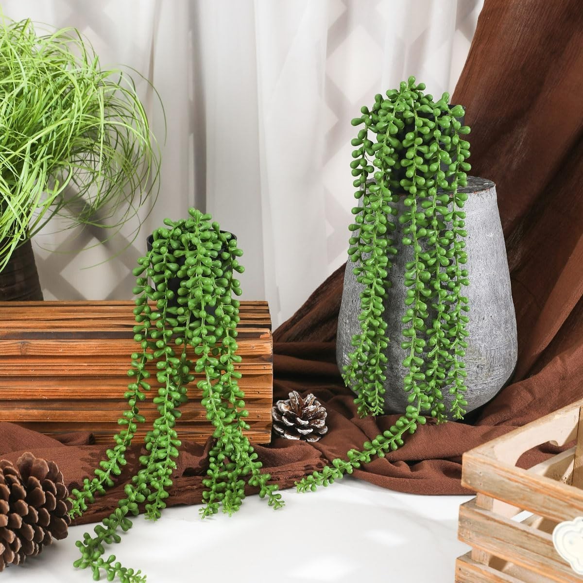 Elegant String of Pearls Fake Plants Set of 2 – Lightweight and Maintenance-Free