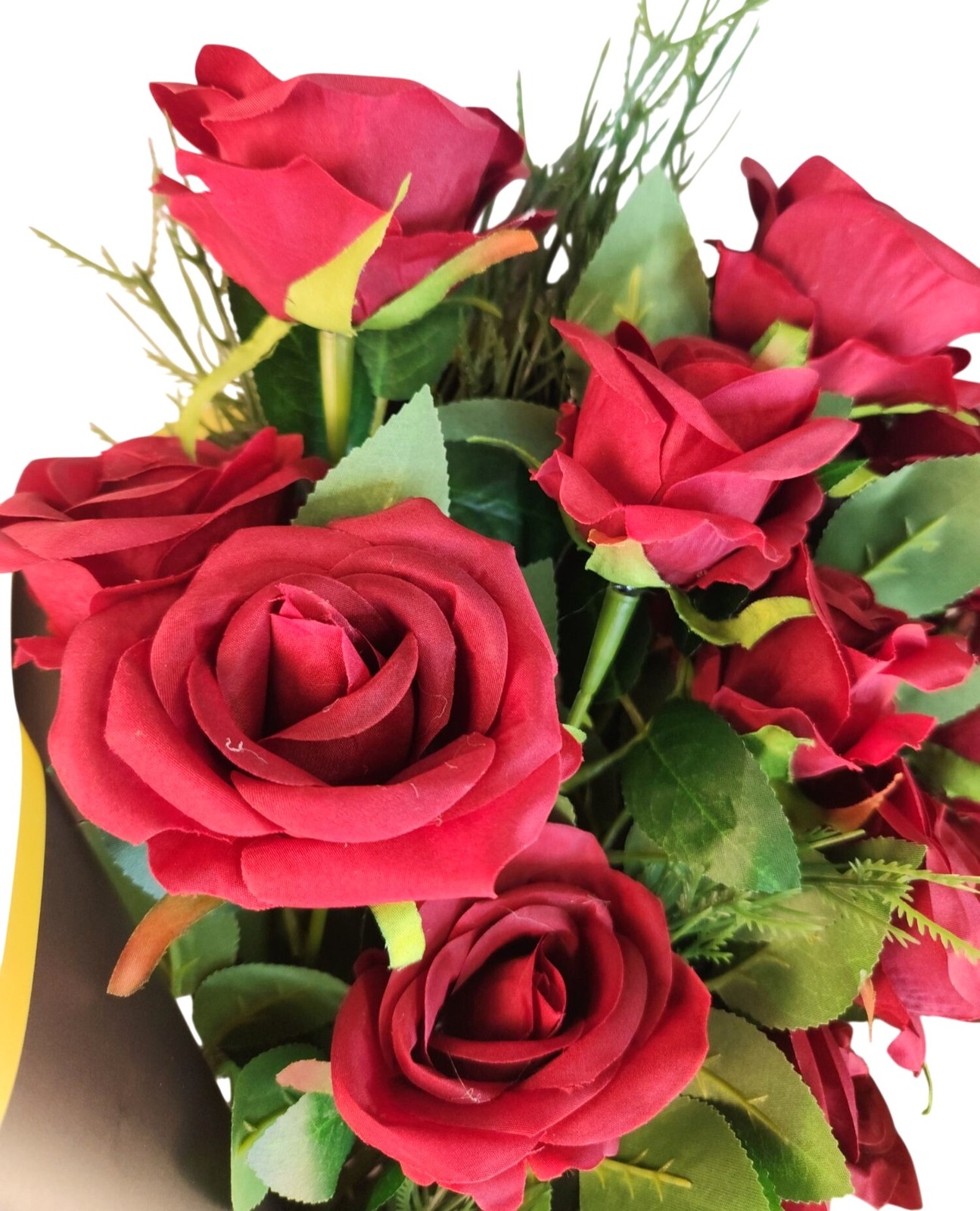Dozen Dark Red Artificial Roses Bouquet Valentines Day Gift for Wife Romantic We