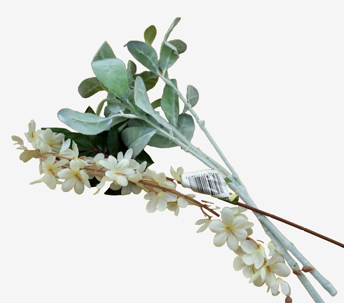 3 Artificial Faux Floral & Flocked Green Stems For Crafts Floral Decor