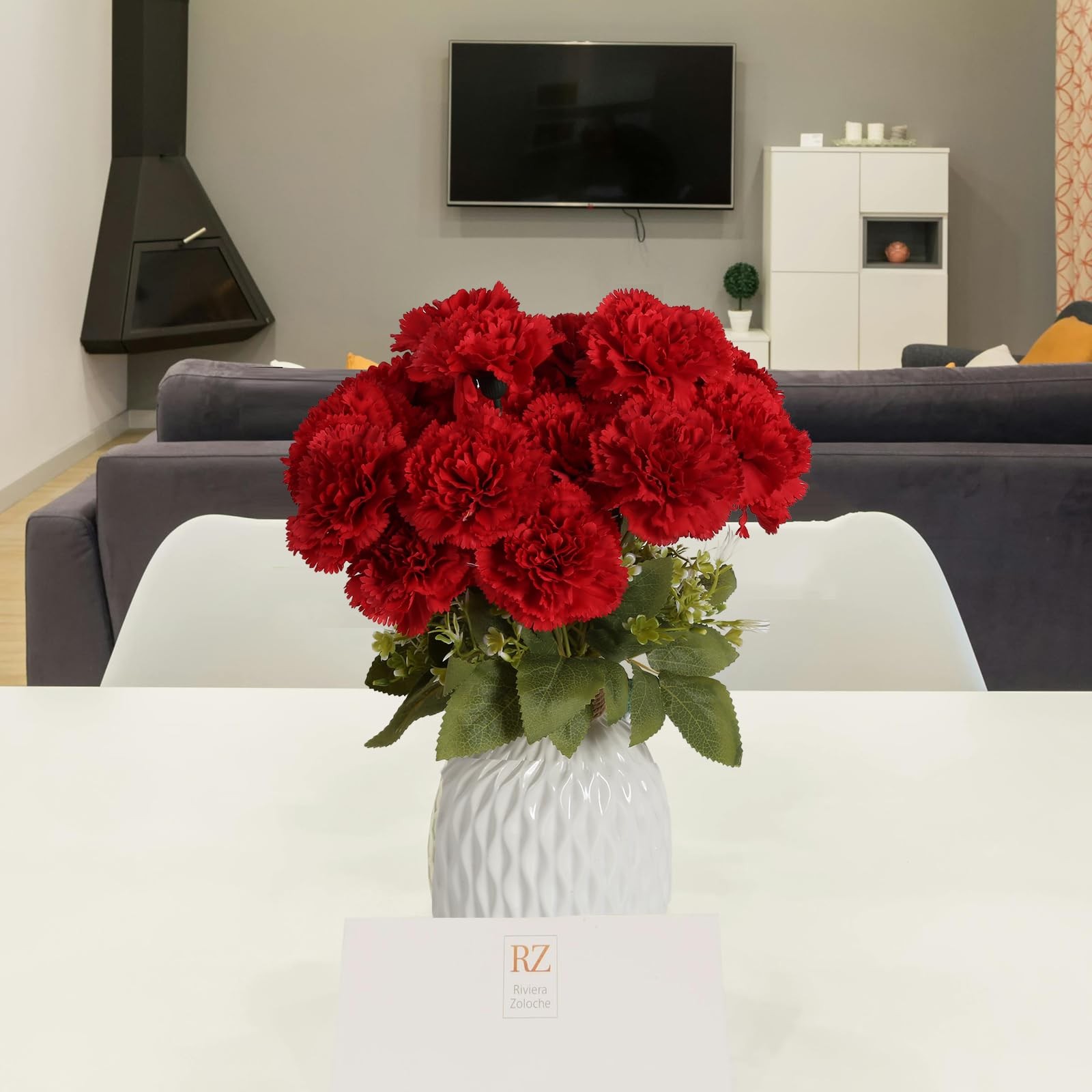 Red Carnations Artificial Flowers 21Heads Silk Carnations with Stems Fake flo…