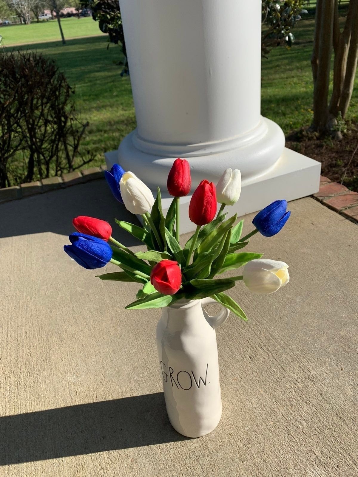 Patriotic Tulips Flowers Floral Faux Fake Red White Blue Lot American Farmhouse