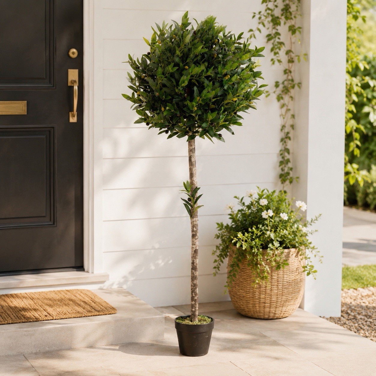 58” UV Artificial Olive Topiary Tree Round Green Foliage Home Decor