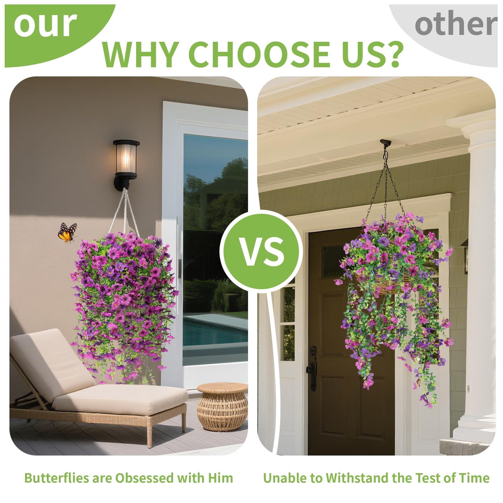 Artificial Fake Hanging Flowers Plants for Outdoor Spring Decoration,6 PCS Fa…