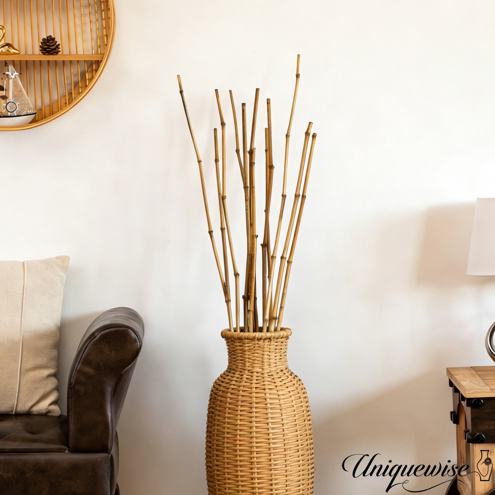 Uniquewise 43″ Set of 12 Bamboo Stick Fillers Natural Decorative Stems for Vase