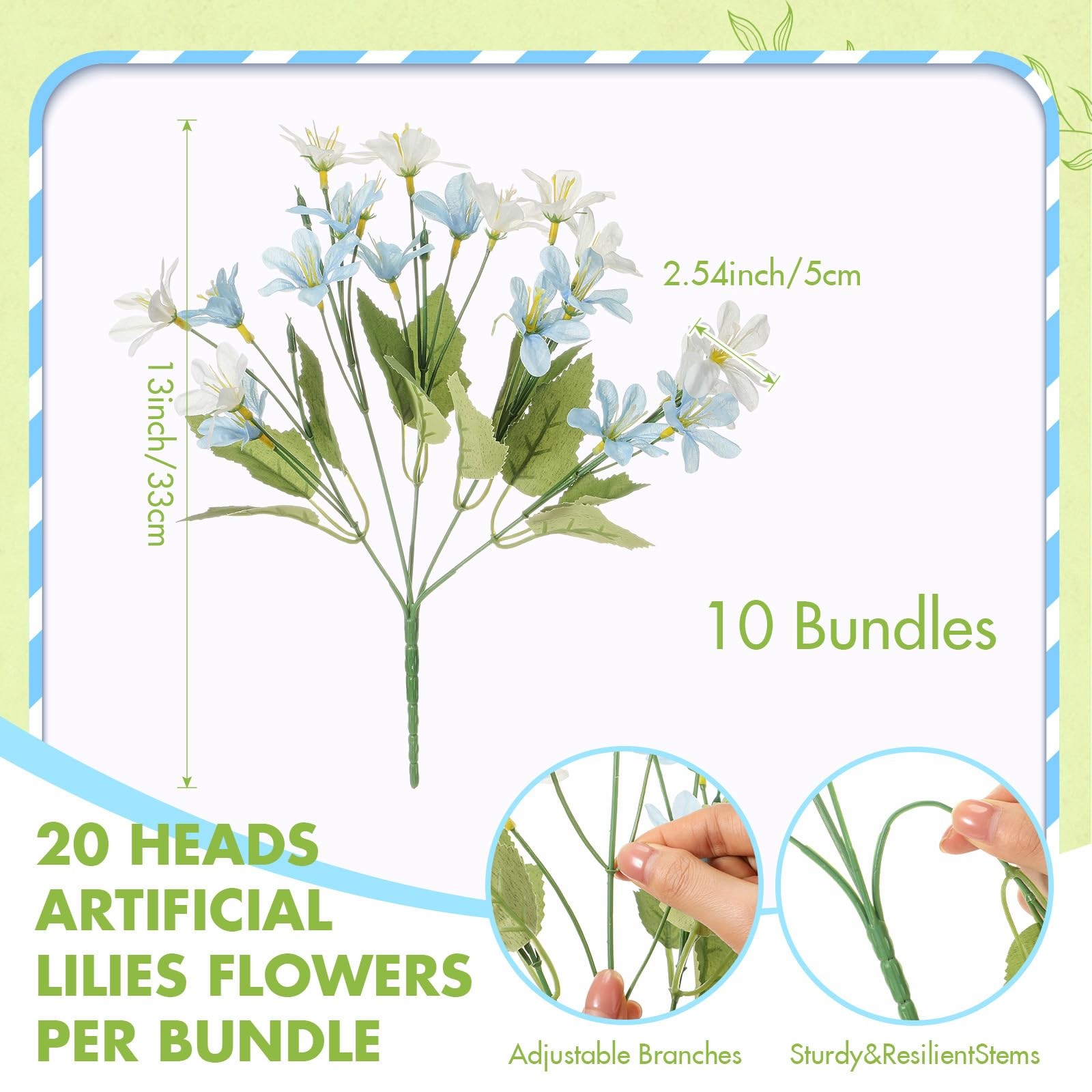10 Bundles Artificial Lilies Silk Flowers for Front Door Outdoor, 200 Total H…