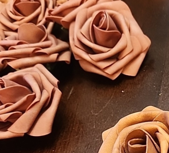 21 Foam Flower Blossom Heads Roses Terracotta Sunset & Burnt Orange Stemless