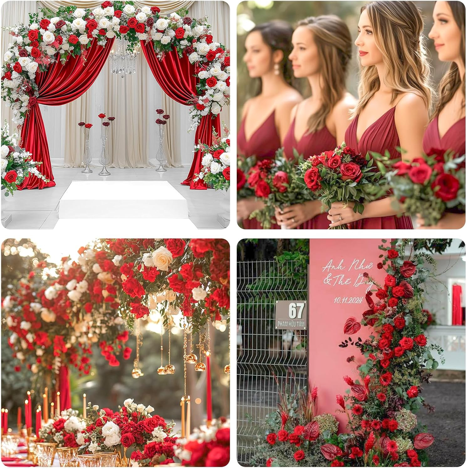 12Pcs Realistic Fake Red Roses Faux Flowers with Long Stems, Artificial Silk …