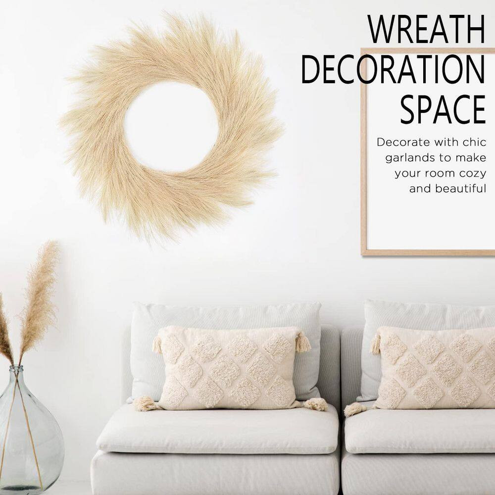2 in Beige Artificial Plant Faux Pampas Grass Wreath Boho Modern Christmas Home