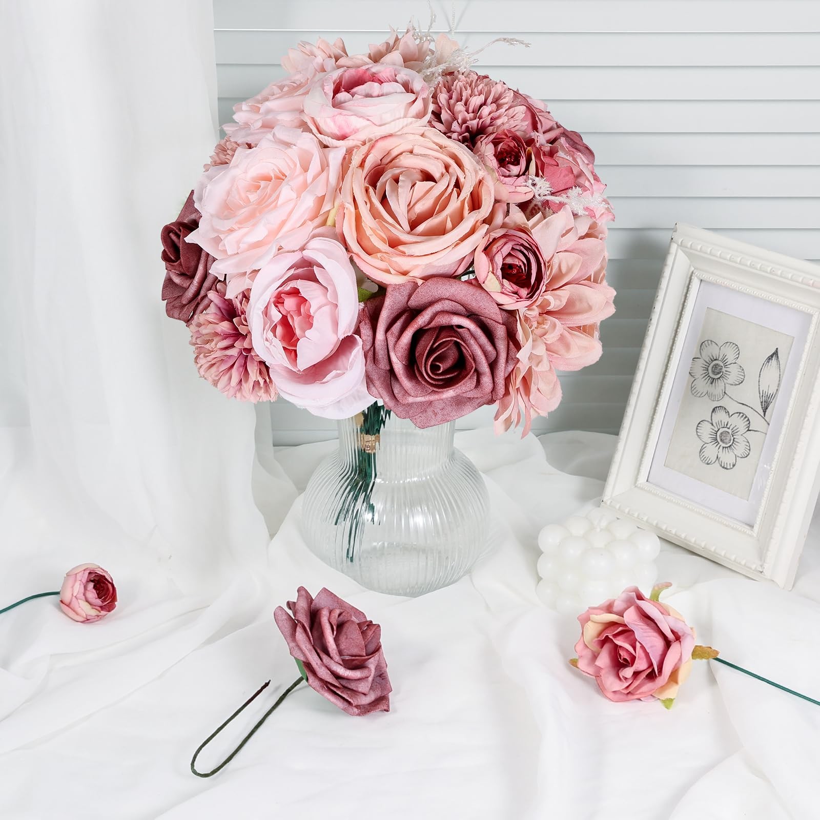 Artificial Flowers Combo Dusty Pink Roses with Stems Bouquets Bridal Wedding …