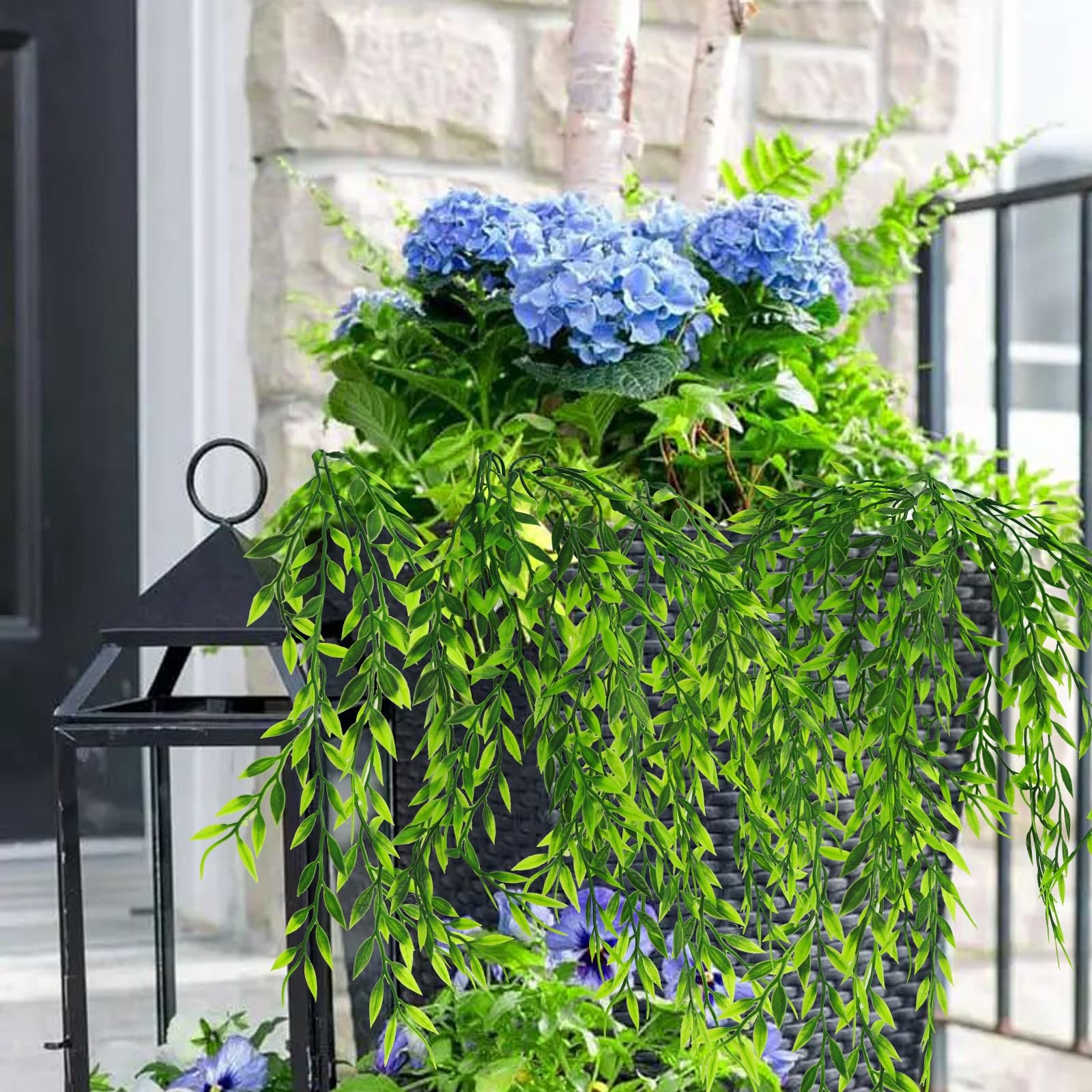 8pack Fake Plants Weeping Willow Set Artificial Greenery Sterms Hanging Ivy V…