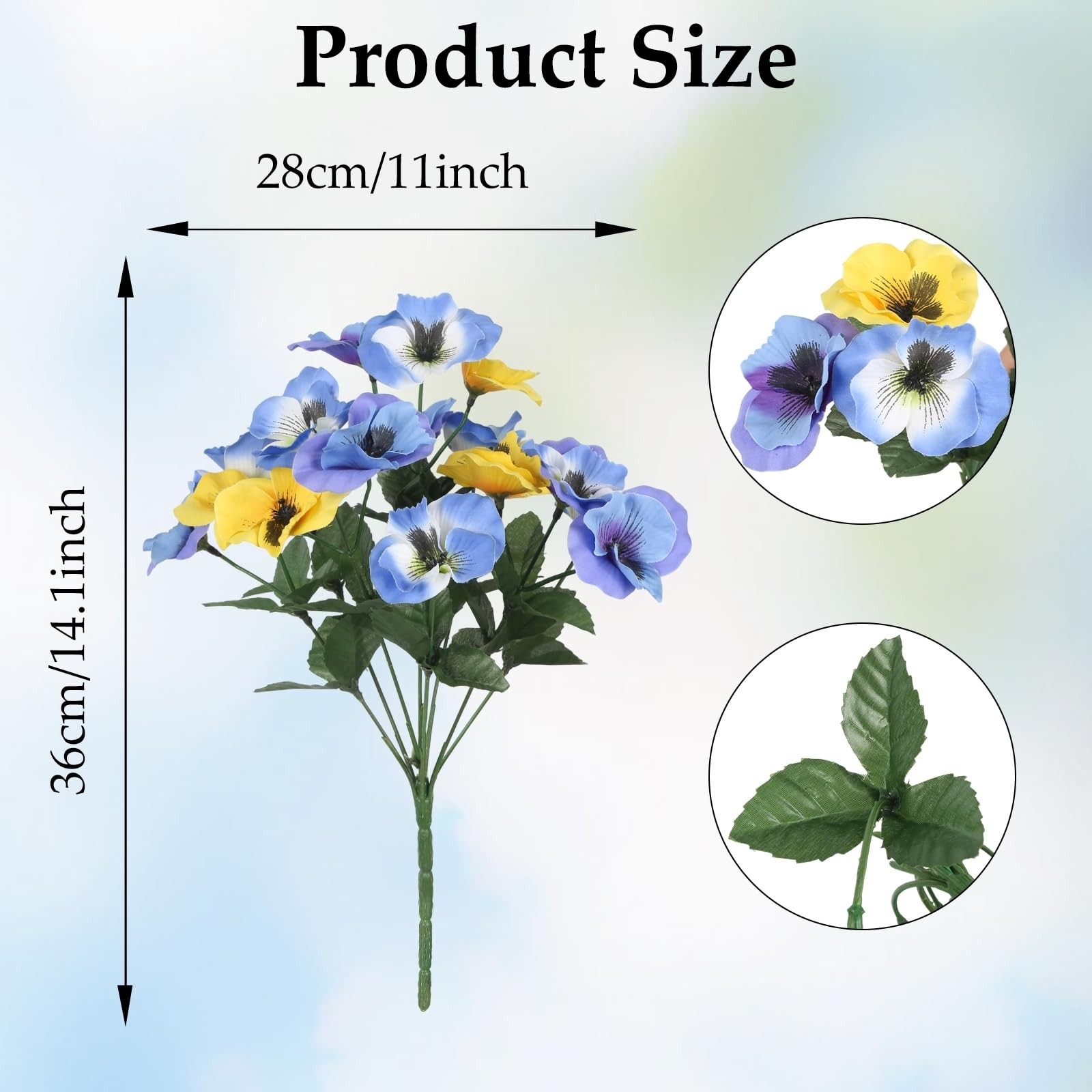 Famtores 6 Bundles Faux Pansies Outdoor UV Resistant, Blue and Yellow Artific…