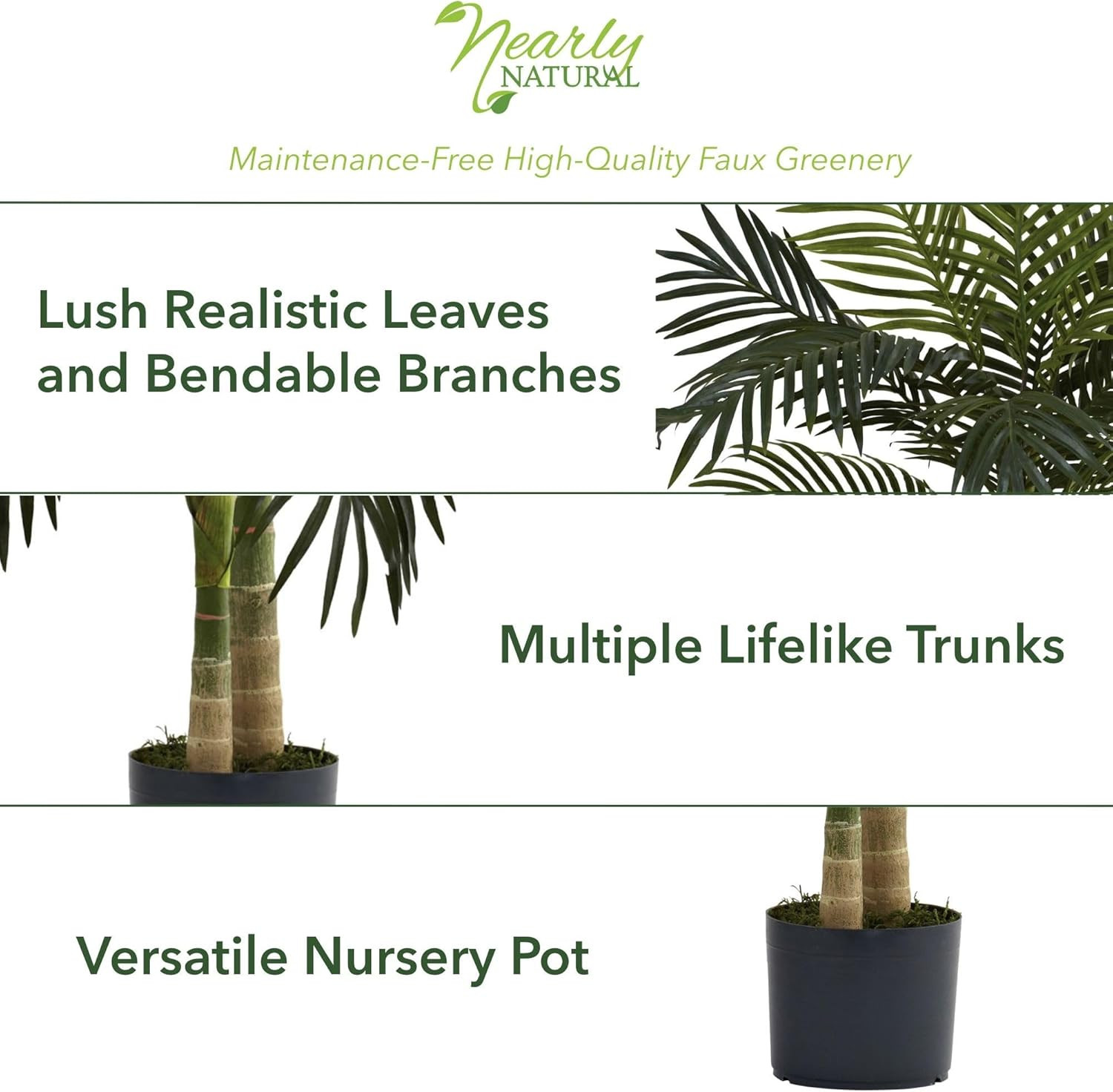 Nearly Natural 4Ft Golden Cane Palm, Double Stalk Artificial Tree with Lush Real