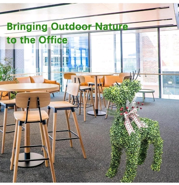 Artificial Deer Topiary 33 Inch UV Resistant Faux Boxwood
