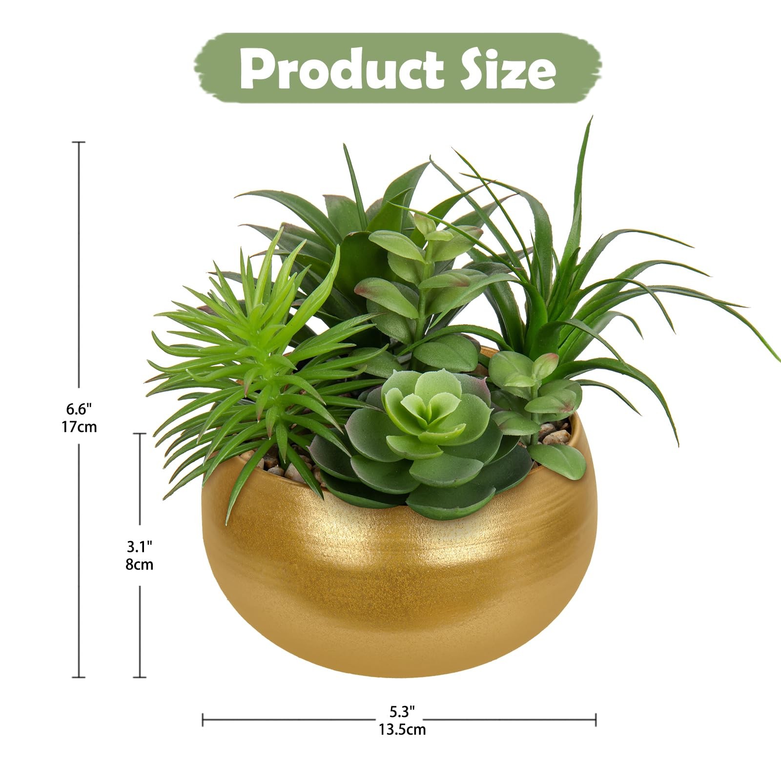 Artificial Succulents In Pots Gold Ceramic Planter Bowl Faux Fake Potted Plant