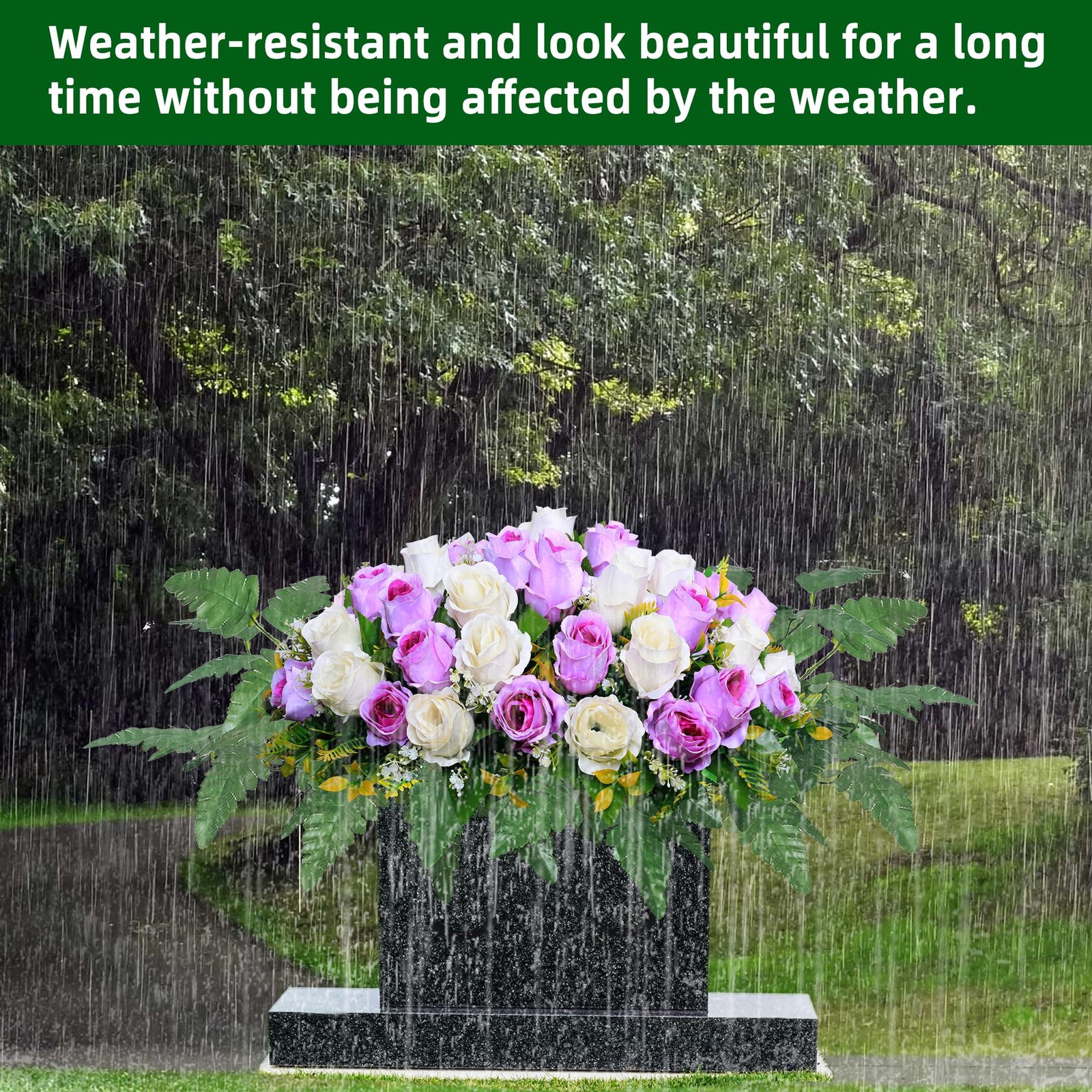 Artificial Cemetery Flower Saddles, Rose Headstone Flower Saddle Outdoor Grave D