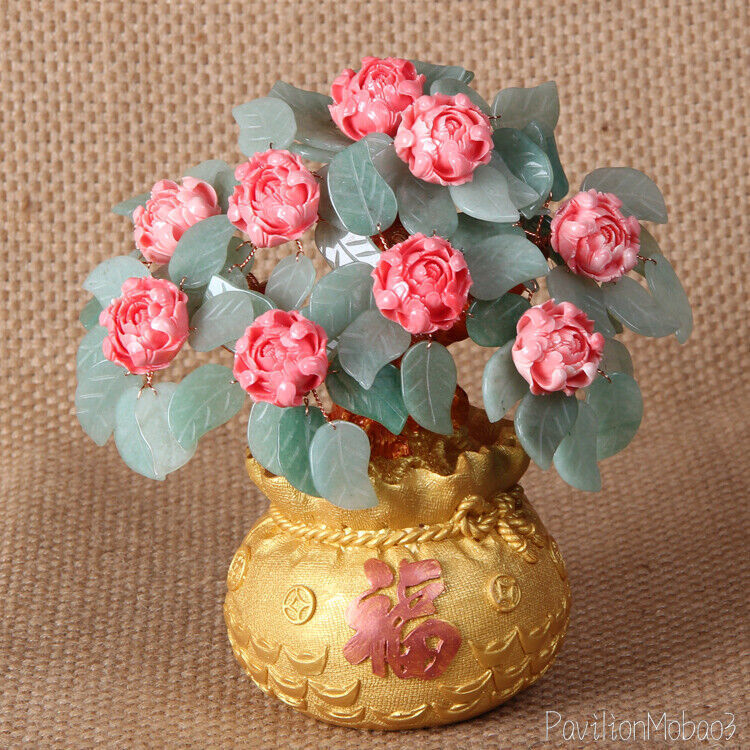Feng Shui Stone Jade Money Tree Bonsai Luck Wealth Decoration Flower Tree Pot