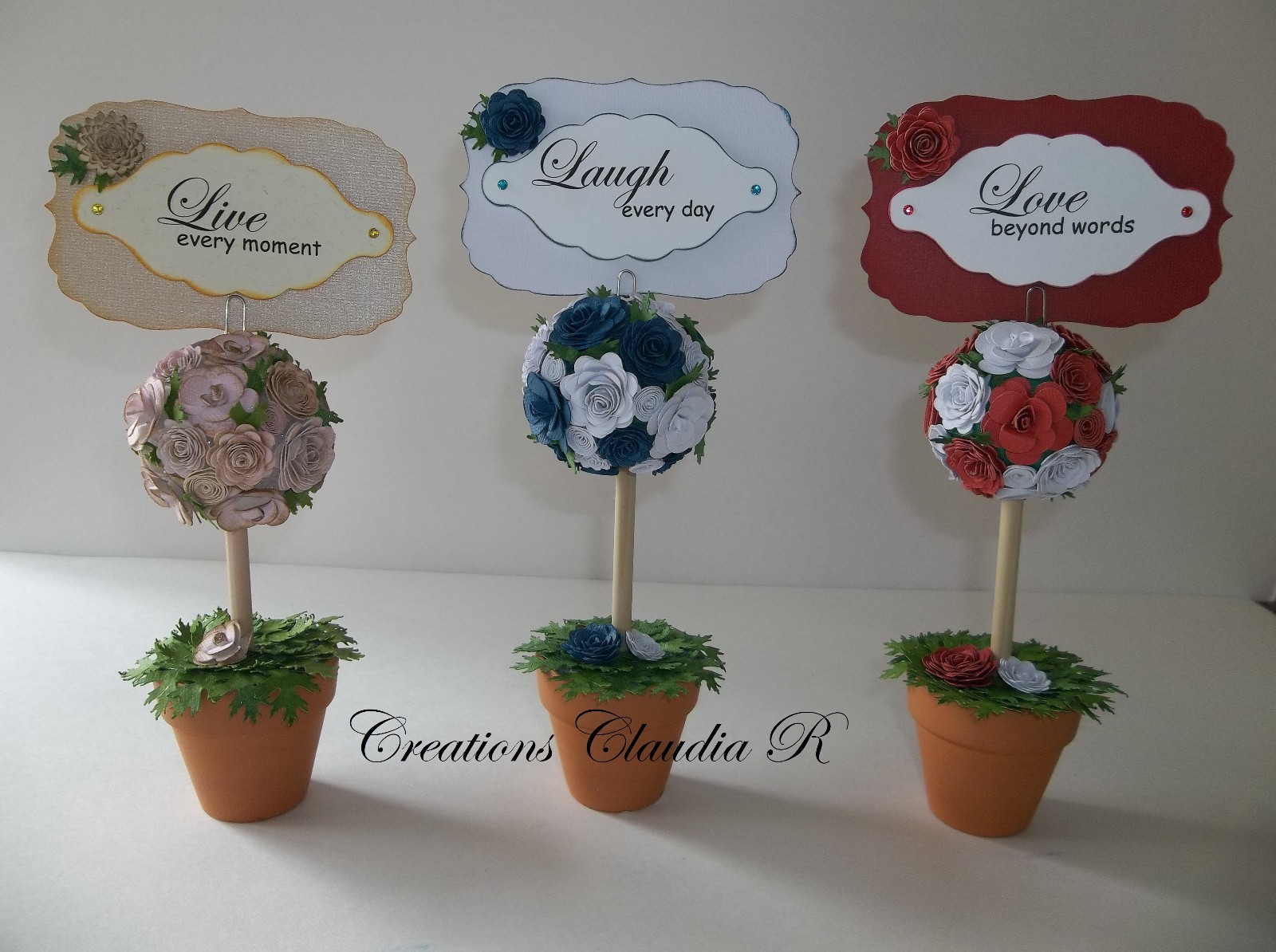 Mini topiary/ Topiary/Cardstock – home decoration/ Set of 3