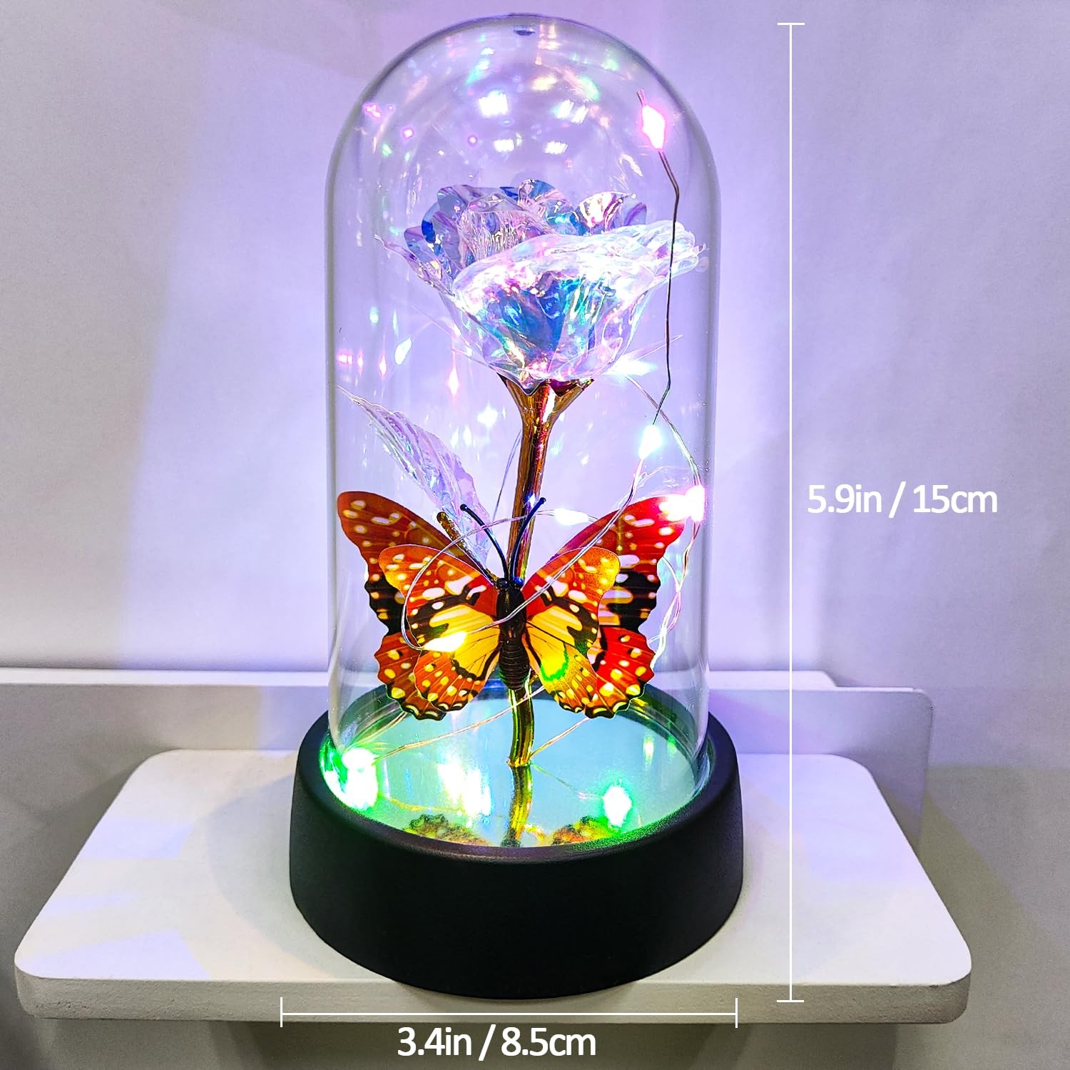 Glass Rose in Glass Dome, Light Up Flower, Eternal Roses – Valentines Day Gifts