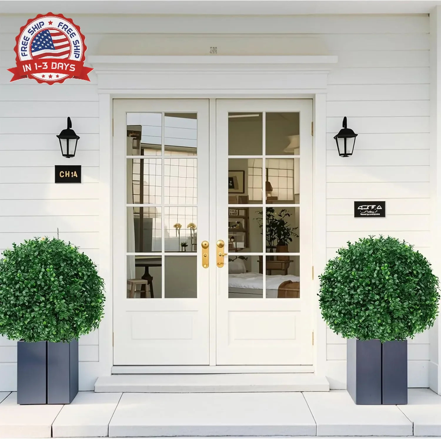 2Pack Artificial Boxwood Topiary Ball Trees, 16” UV Resistant Fake Evergreen Sh